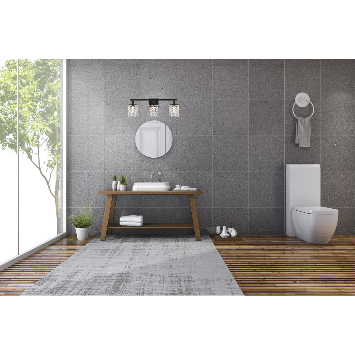 Phineas 3 Light 24 inch Black Bath Sconce Wall Light