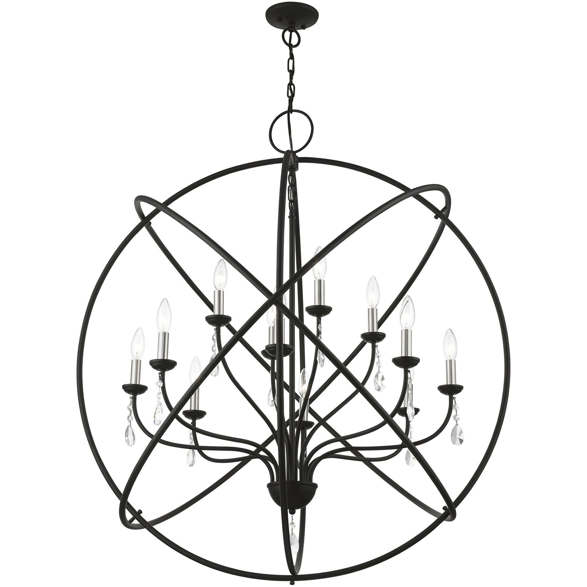 Aria 12 Light 40 inch Black with Brushed Nickel Finish Candles Grande Foyer Chandelier Ceiling Light