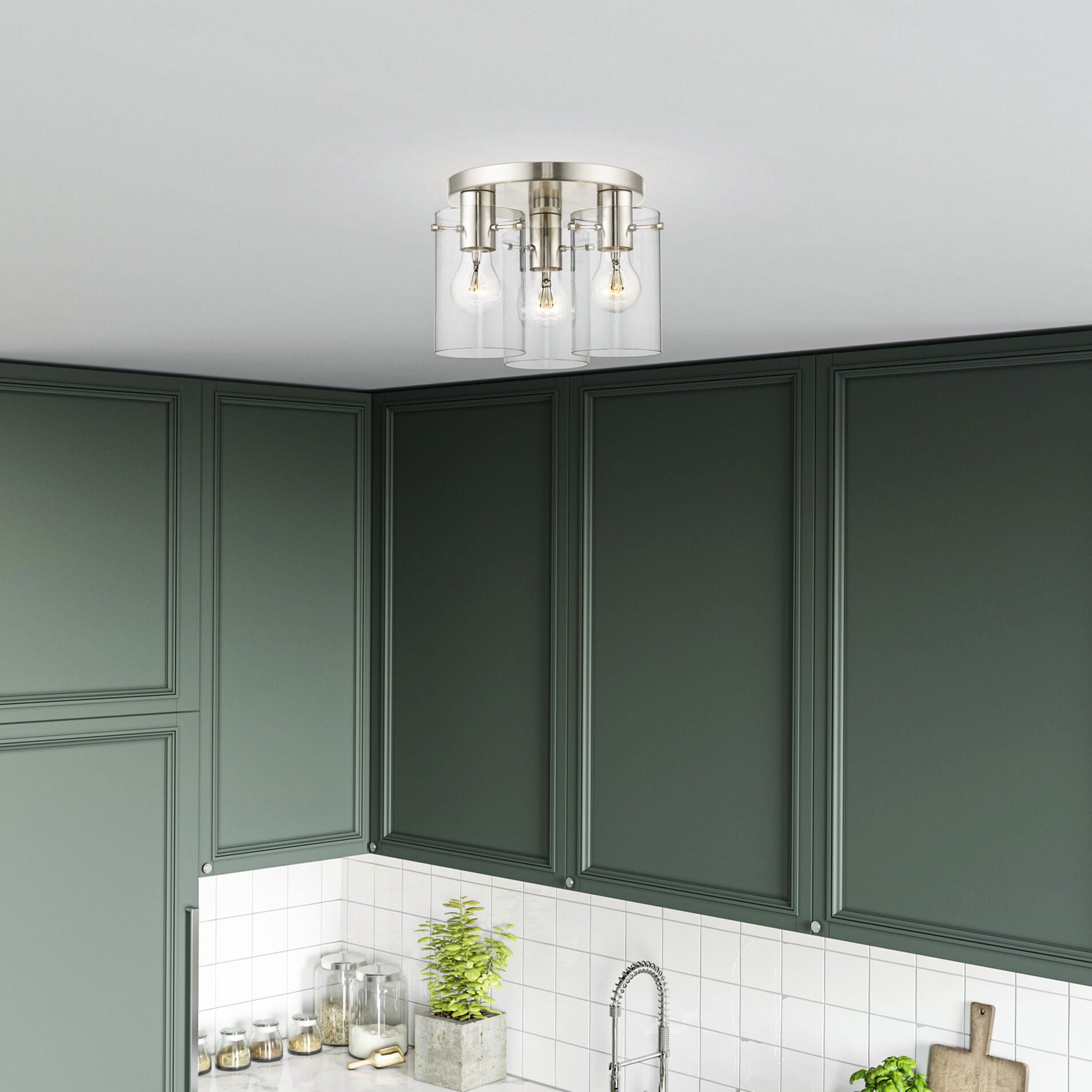 Munich 3 Light 11 inch Brushed Nickel Flush Mount Ceiling Light