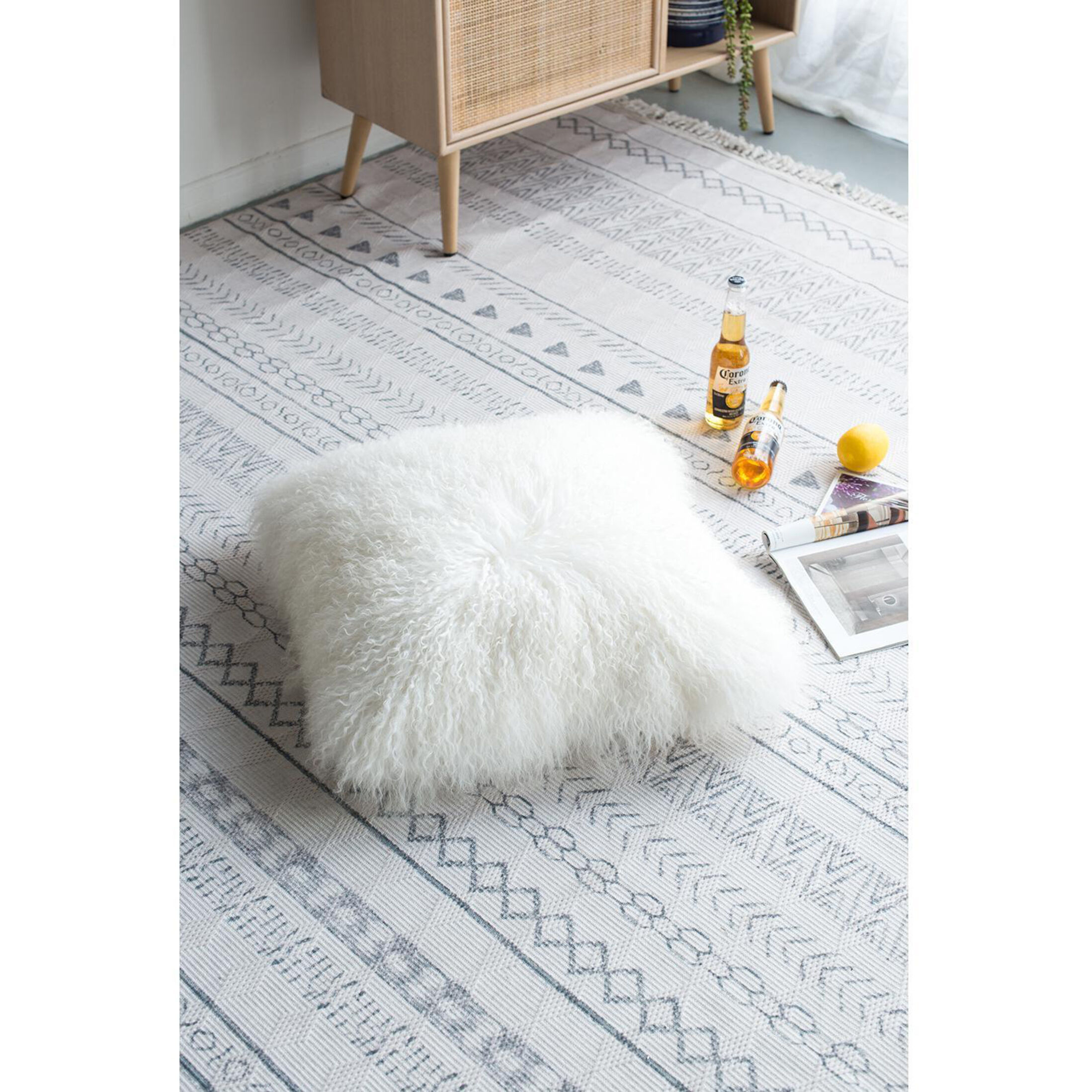 Lamb Fur 20 X 4 inch White Pillow in Natural