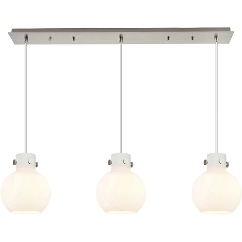 Newton Sphere 3 Light 39.75 inch Brushed Satin Nickel Linear Pendant Ceiling Light in White Glass