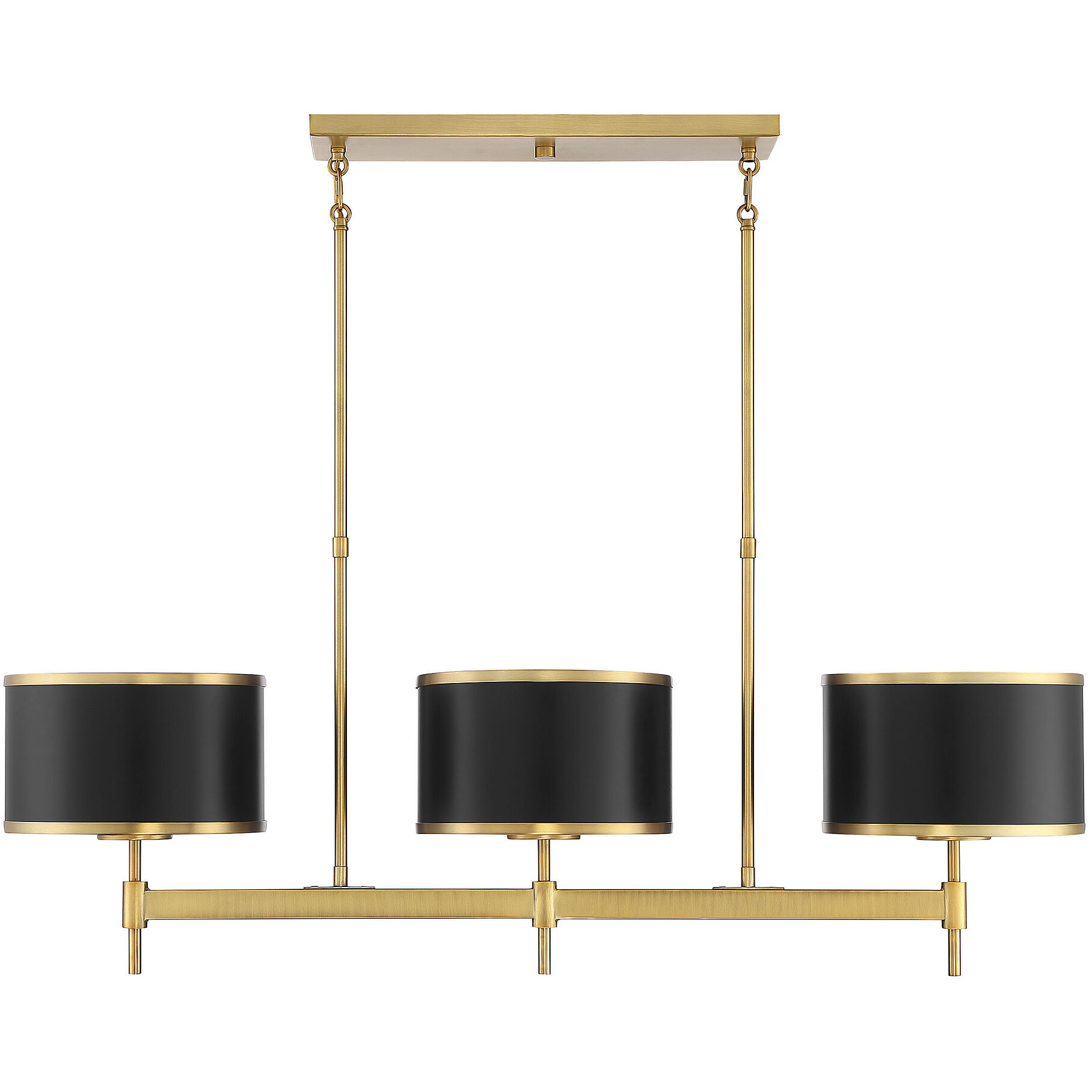 Delphi 3 Light 42 inch Black with Warm Brass Accents Linear Chandelier Ceiling Light