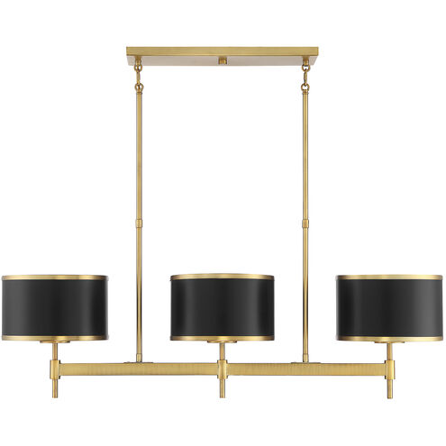 Delphi 3 Light 42 inch Black with Warm Brass Accents Linear Chandelier Ceiling Light