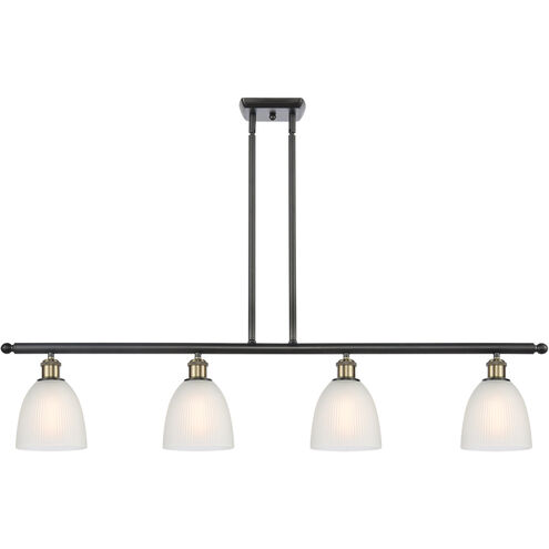 Ballston Castile 4 Light 48 inch Black Antique Brass Island Light Ceiling Light in White Glass, Ballston