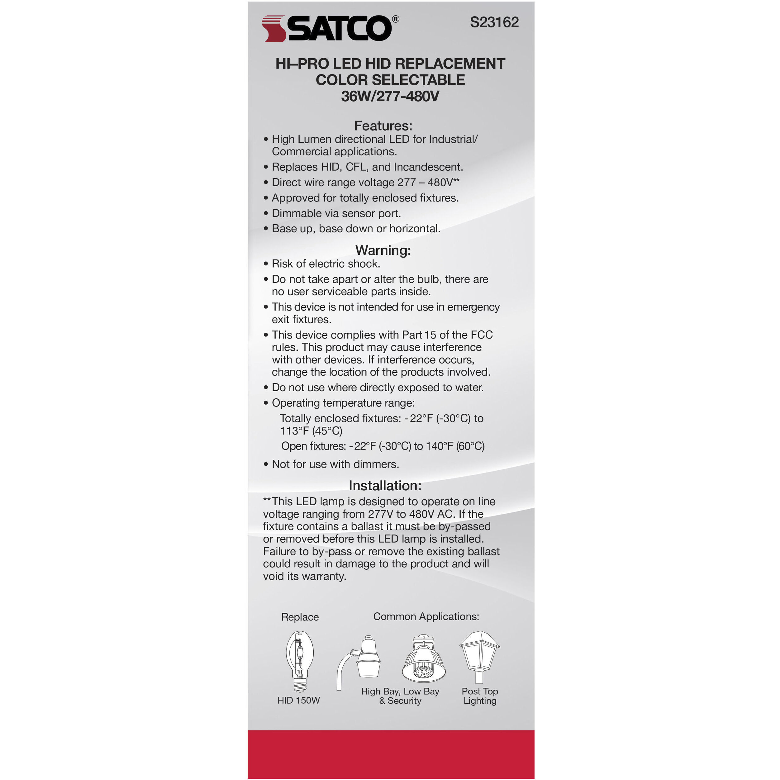 Lumos LED Medium 36 watt 277-480 3000K/4000K/5000K HID Replacements, HID Replacements