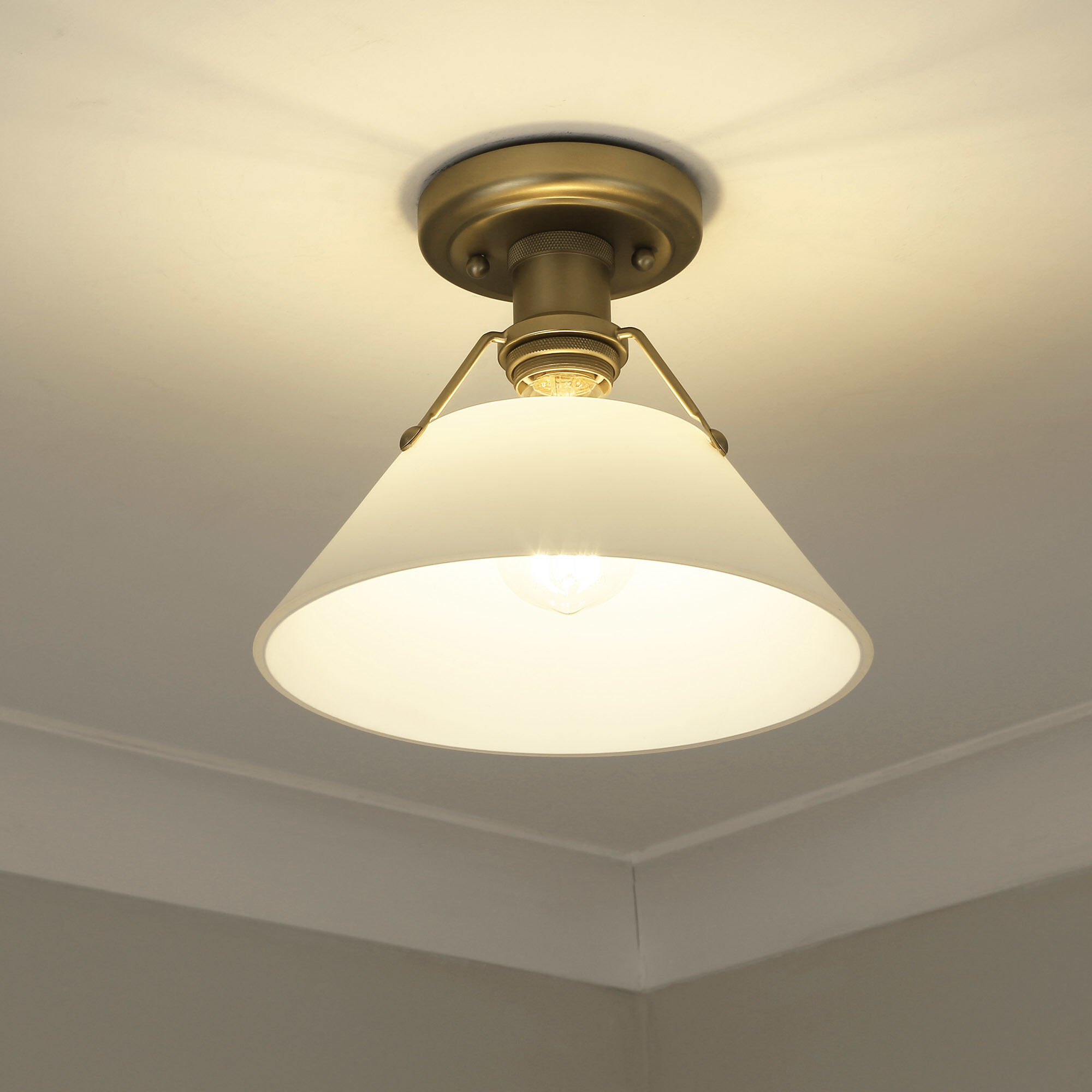 Yep Orwell 1 Light 10 inch Brushed Champagne Brass Flush Mount Ceiling Light in Opal Glass