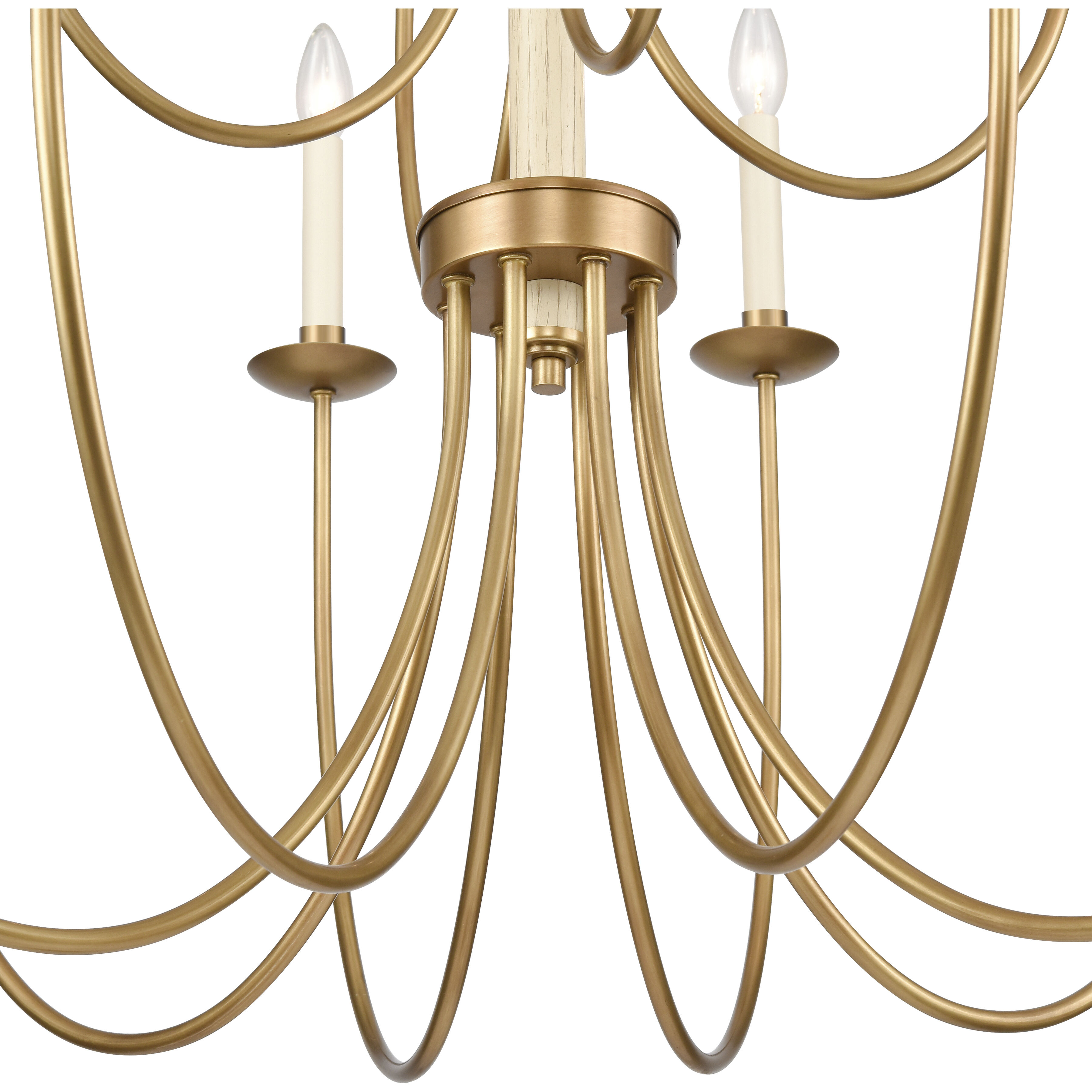 Neville 12 Light 34 inch Natural Brass with Bleached White Wood and Off White Chandelier Ceiling Light