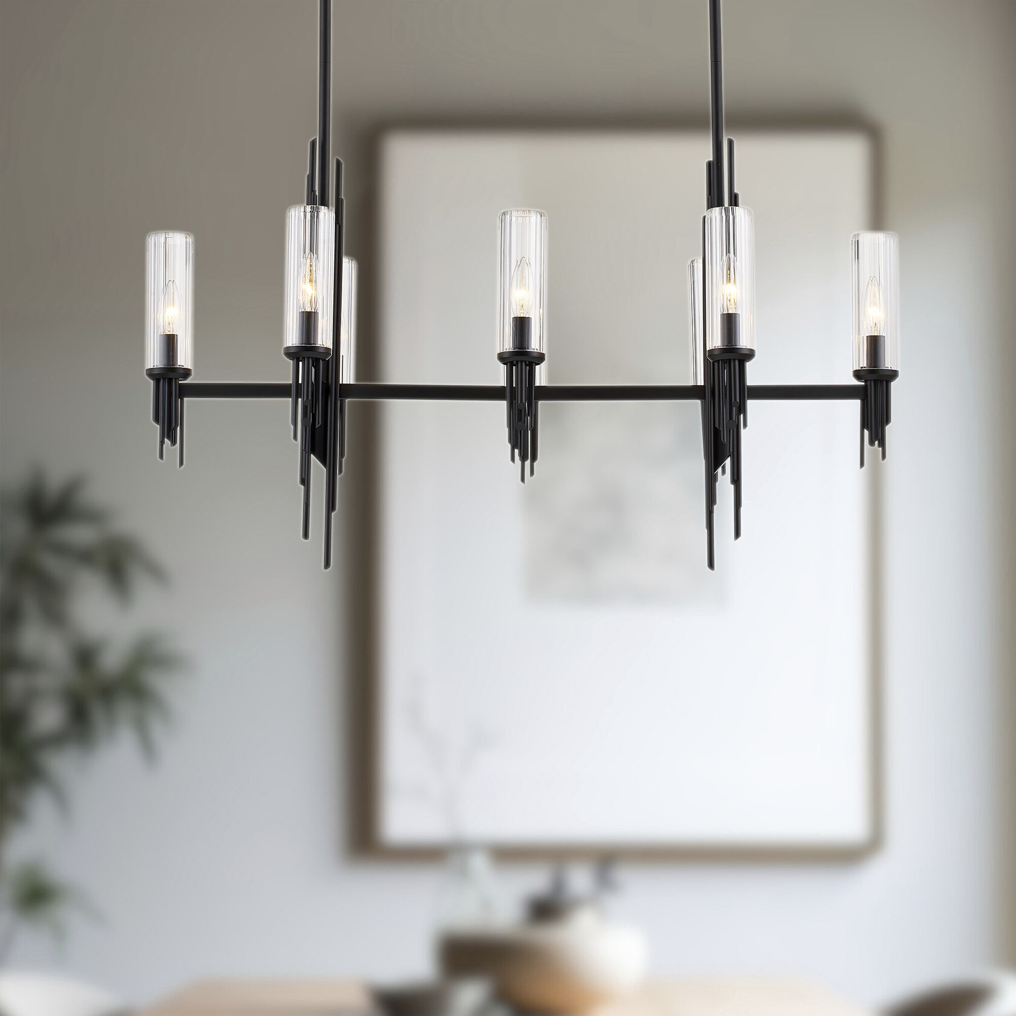 Torres 8 Light 38.25 inch Clear Ribbed Glass/Matte Black Linear Pendant Ceiling Light