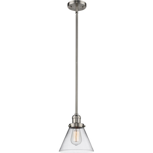 Franklin Restoration Large Cone 1 Light 8 inch Brushed Satin Nickel Mini Pendant Ceiling Light in Clear Glass, Franklin Restoration