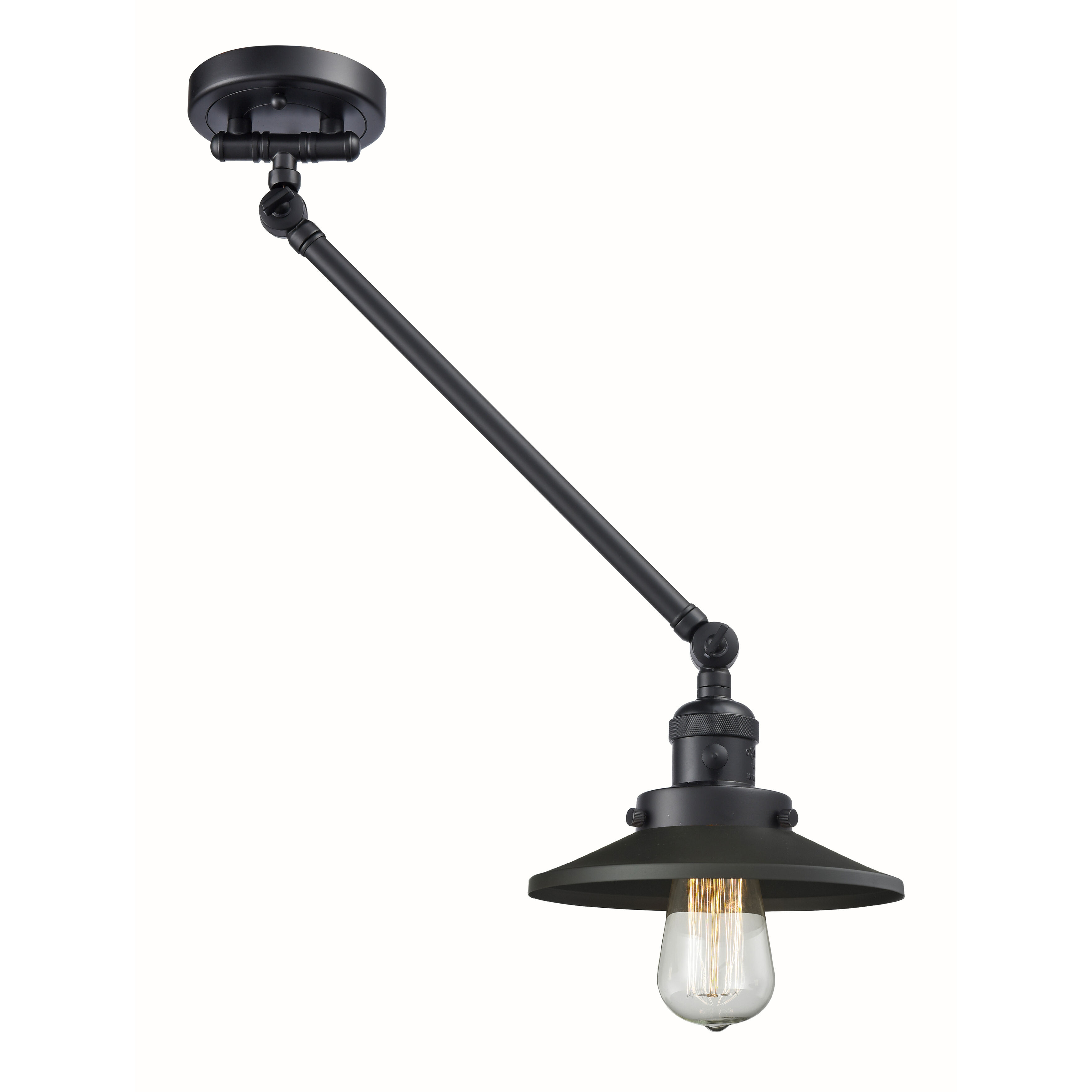 Railroad 21 inch 100 watt Matte Black Swing Arm Wall Light, Franklin Restoration