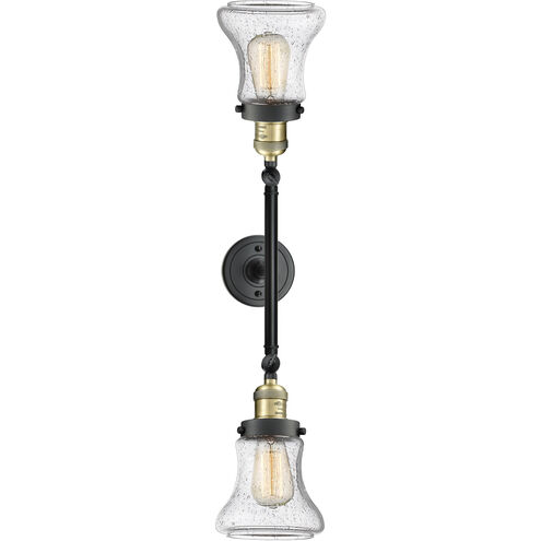 Franklin Restoration Bellmont LED 17 inch Black Antique Brass Bath Vanity Light Wall Light in Seedy Glass, Franklin Restoration