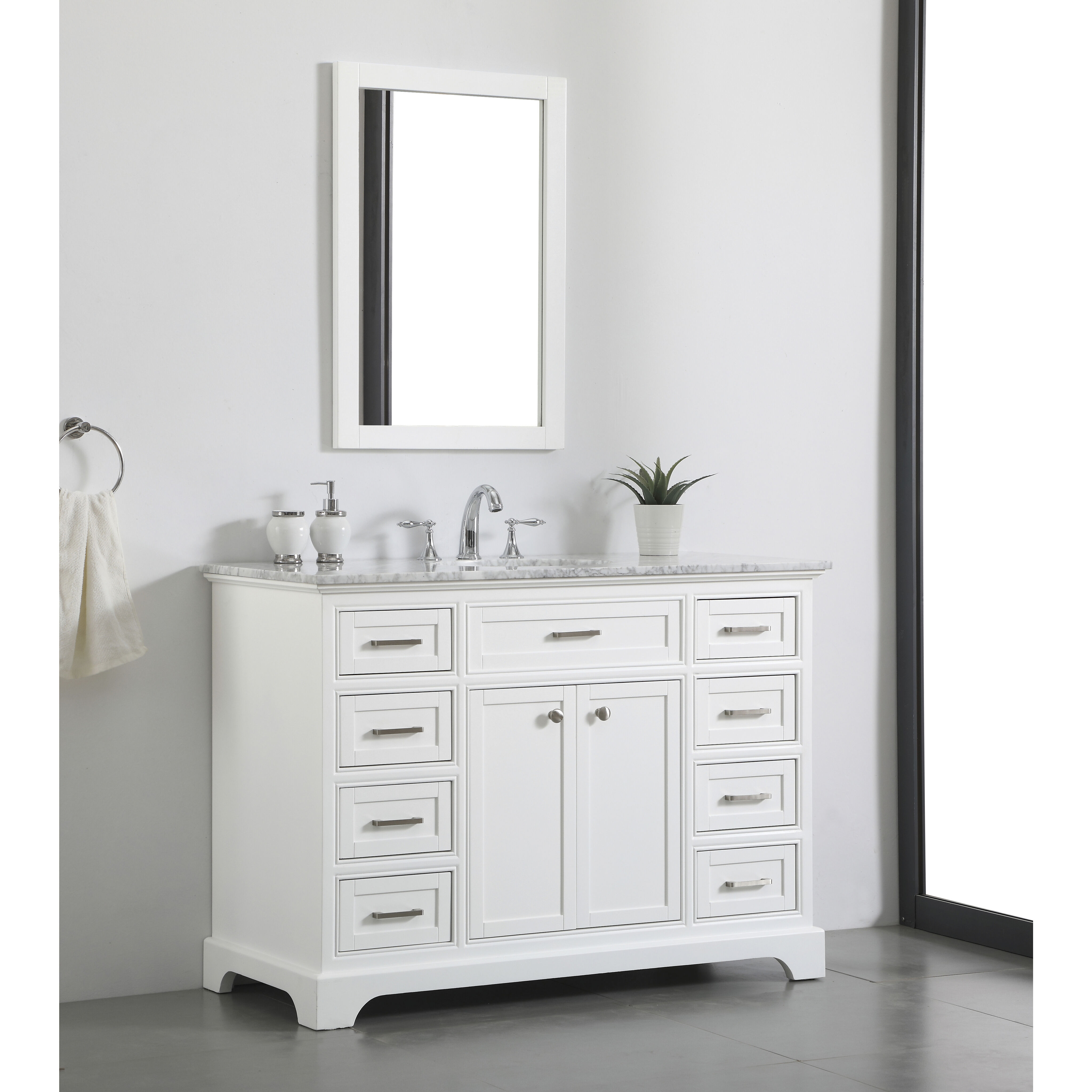 Americana 48 X 35 inch White with Carrara White Marble Vanity Set