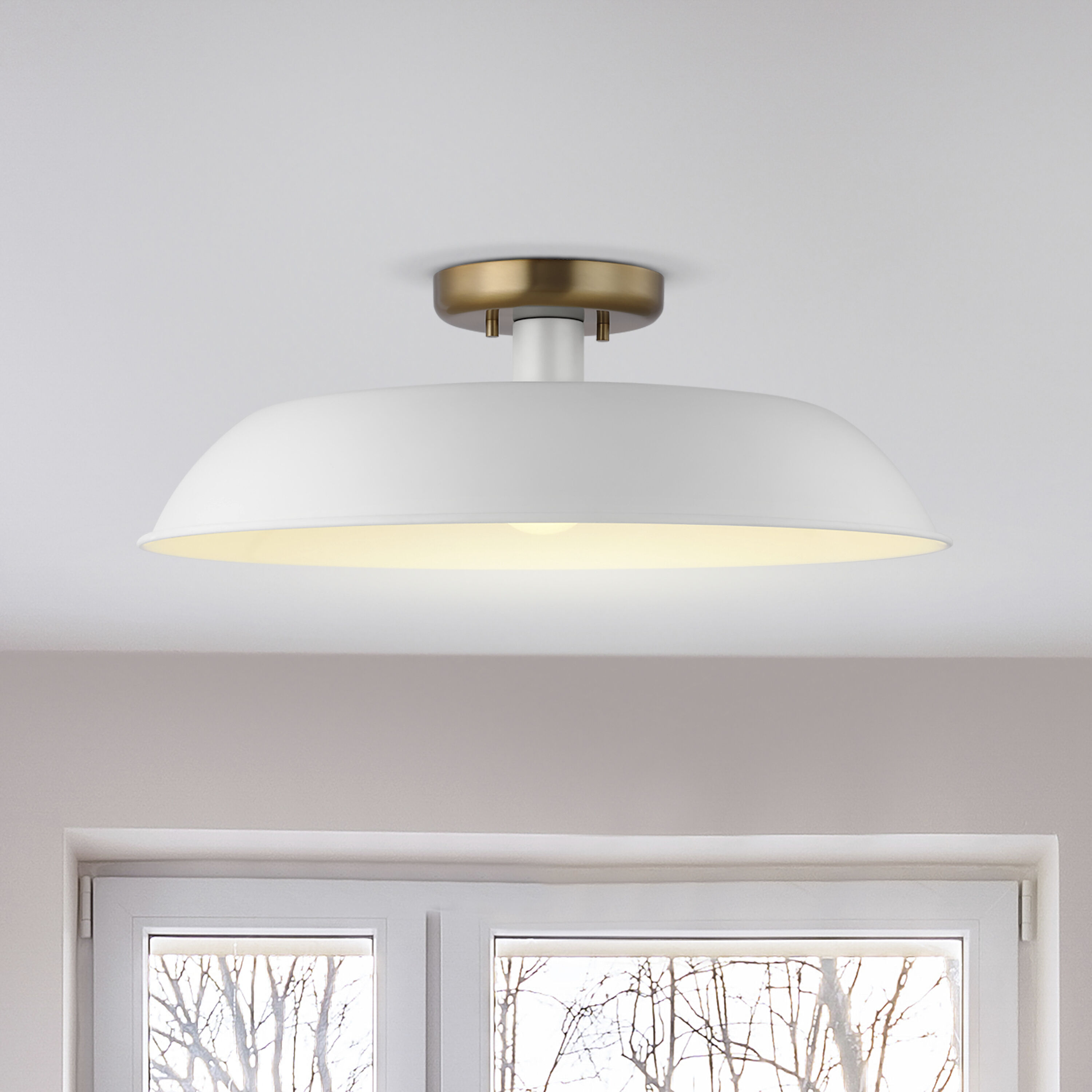 Colony 1 Light 20 inch Matte White/Burnished Brass Semi Flush Ceiling Light