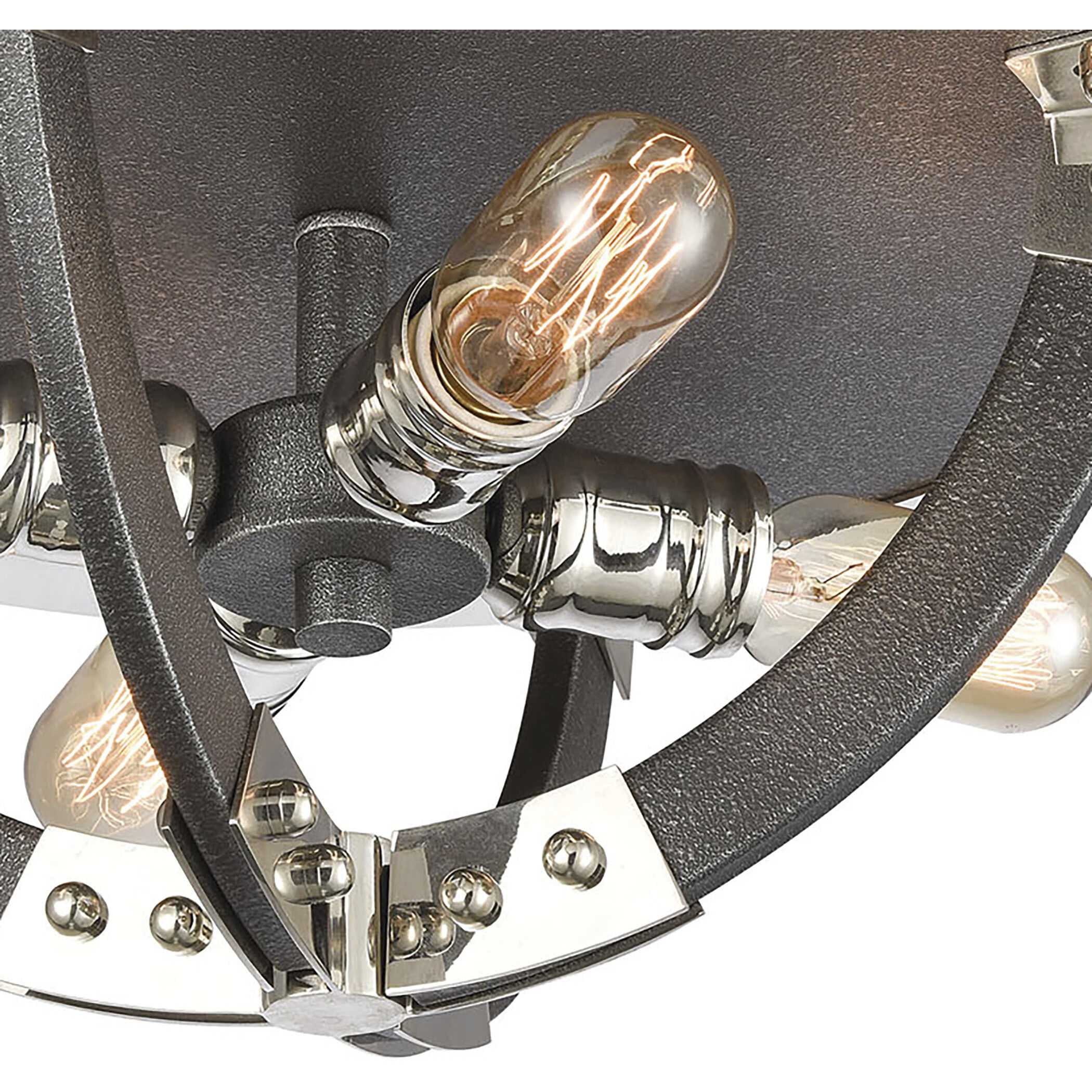 Riveted Plate 4 Light 19 inch Silverdust Iron with Polished Nickel Flush Mount Ceiling Light