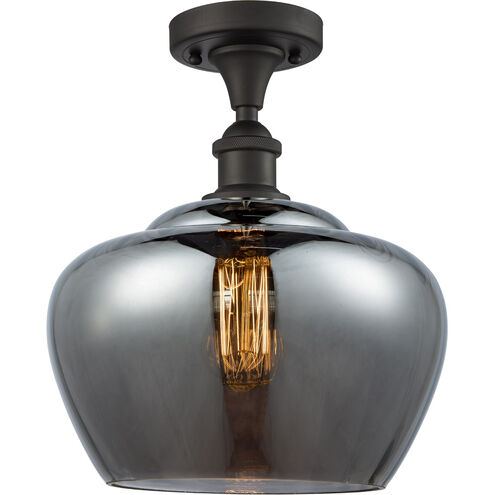 Ballston Large Fenton LED 11 inch Oil Rubbed Bronze Semi-Flush Mount Ceiling Light in Plated Smoke Glass, Ballston