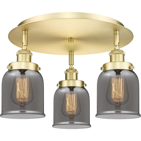 Bell 3 Light 16.75 inch Satin Gold Flush Mount Ceiling Light in Plated Smoke