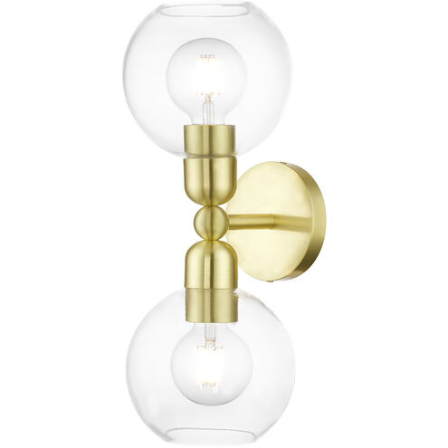 Downtown 2 Light 7 inch Satin Brass Vanity Sconce Wall Light, Sphere