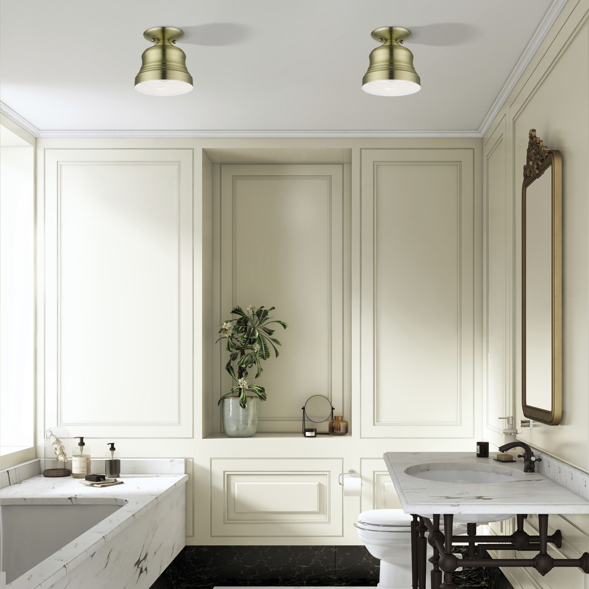 Endicott 1 Light 7 inch Antique Brass Bell Semi-Flush Ceiling Light, Petite