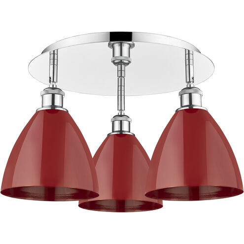 Ballston Dome 3 Light 19.25 inch Polished Chrome Flush Mount Ceiling Light in Red