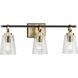 Cassell 3 Light 24.12 inch Vintage Brass Bathroom Vanity Light Wall Light