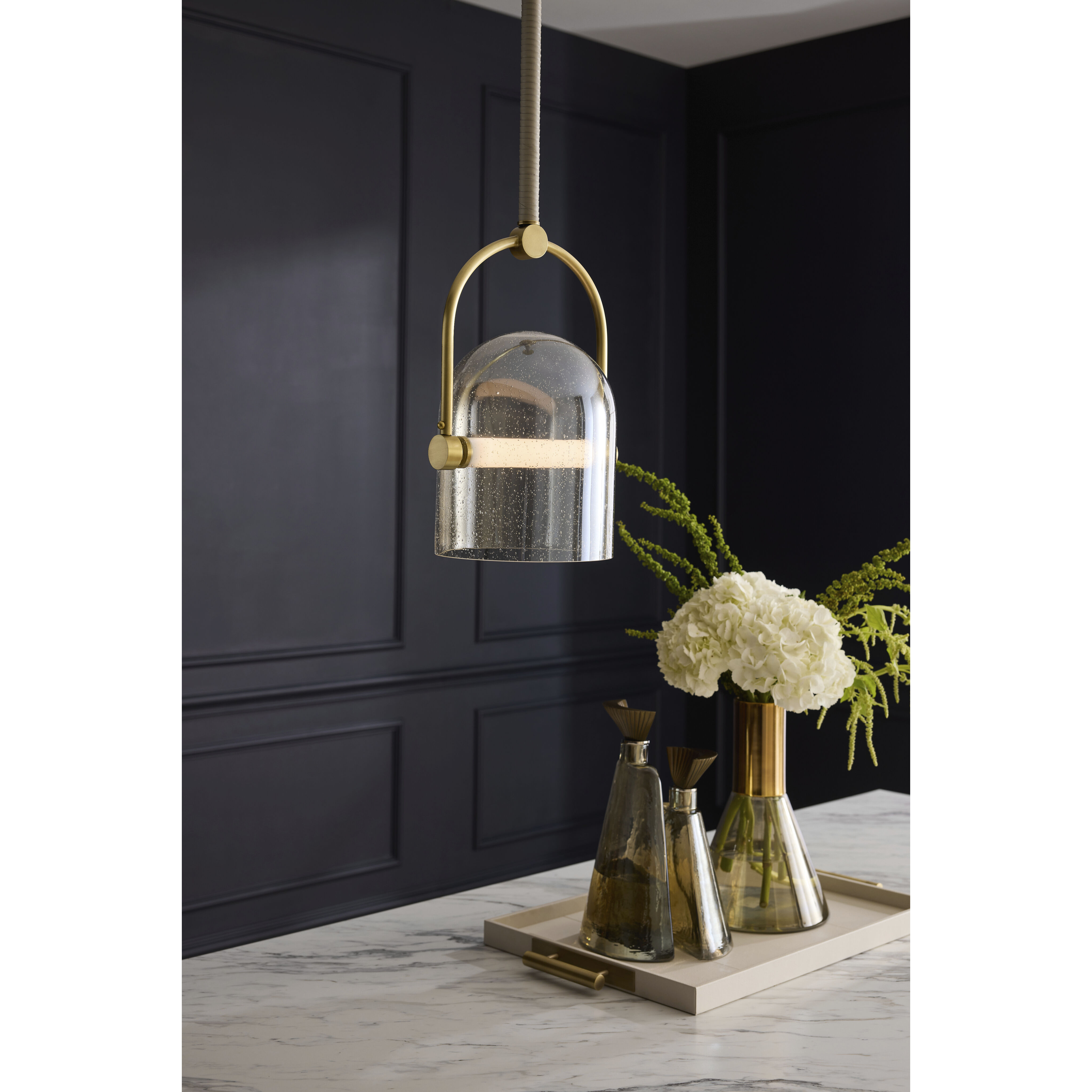 Marco 1 Light 10 inch Bone with Antique Brass Pendant Ceiling Light, Small