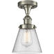 Cone 1 Light 6.5 inch Brushed Satin Nickel Semi-Flush Mount Ceiling Light
