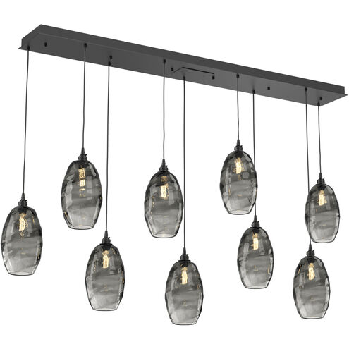 Ellisse 9 Light Matte Black Linear Pendant Ceiling Light in Ellisse Smoke, Multi-Port