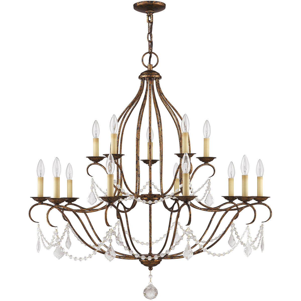 Chesterfield 15 Light 38 inch Hand Applied Venetian Golden Bronze Chandelier Ceiling Light