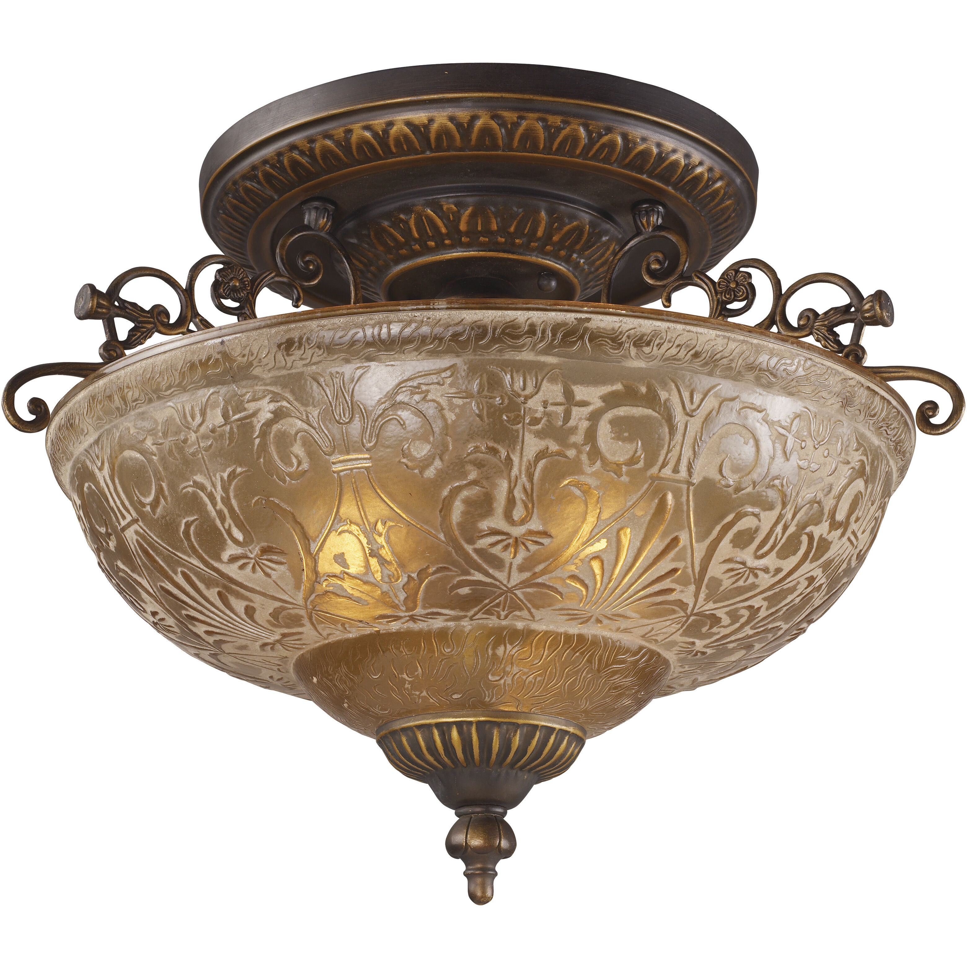 Restoration 3 Light 19 inch Antique Golden Bronze Semi Flush Mount Ceiling Light