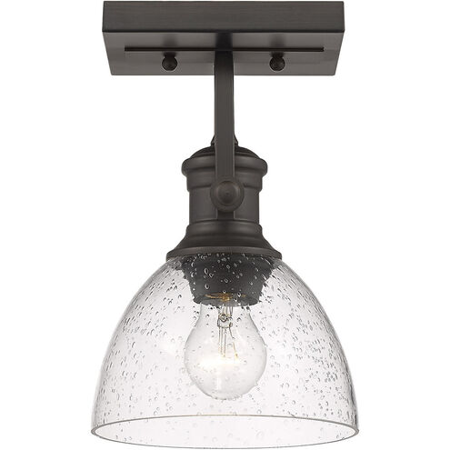 Hines 1 Light 7 inch Rubbed Bronze Semi-flush Ceiling Light in Seeded Glass, Damp
