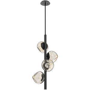 Luna LED Matte Black Multi-Pendant Ceiling Light in 3000K LED, Floret Inner - Amber Outer, Twisted Vine
