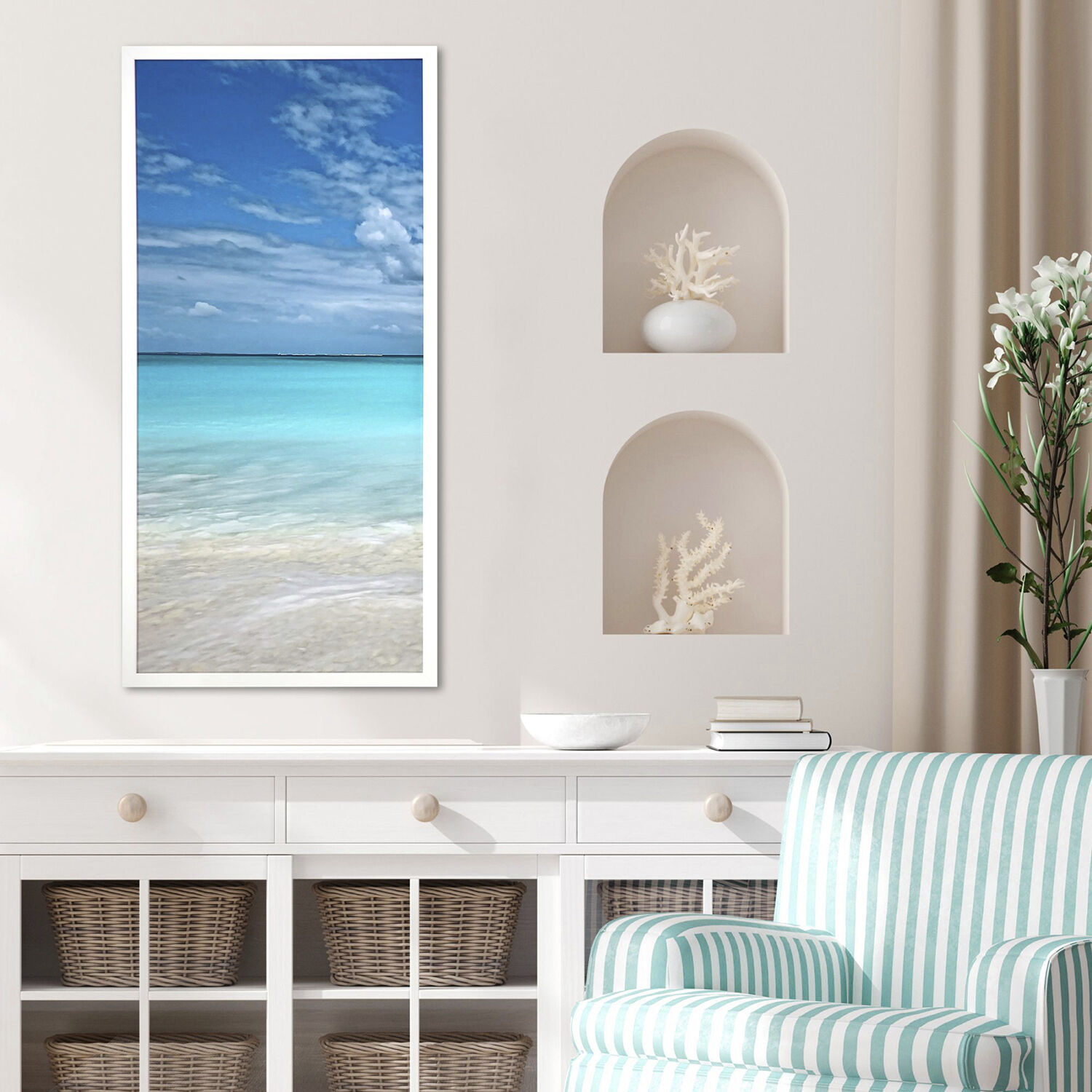 Come Sea Me Blue and Beige and White Framed Art