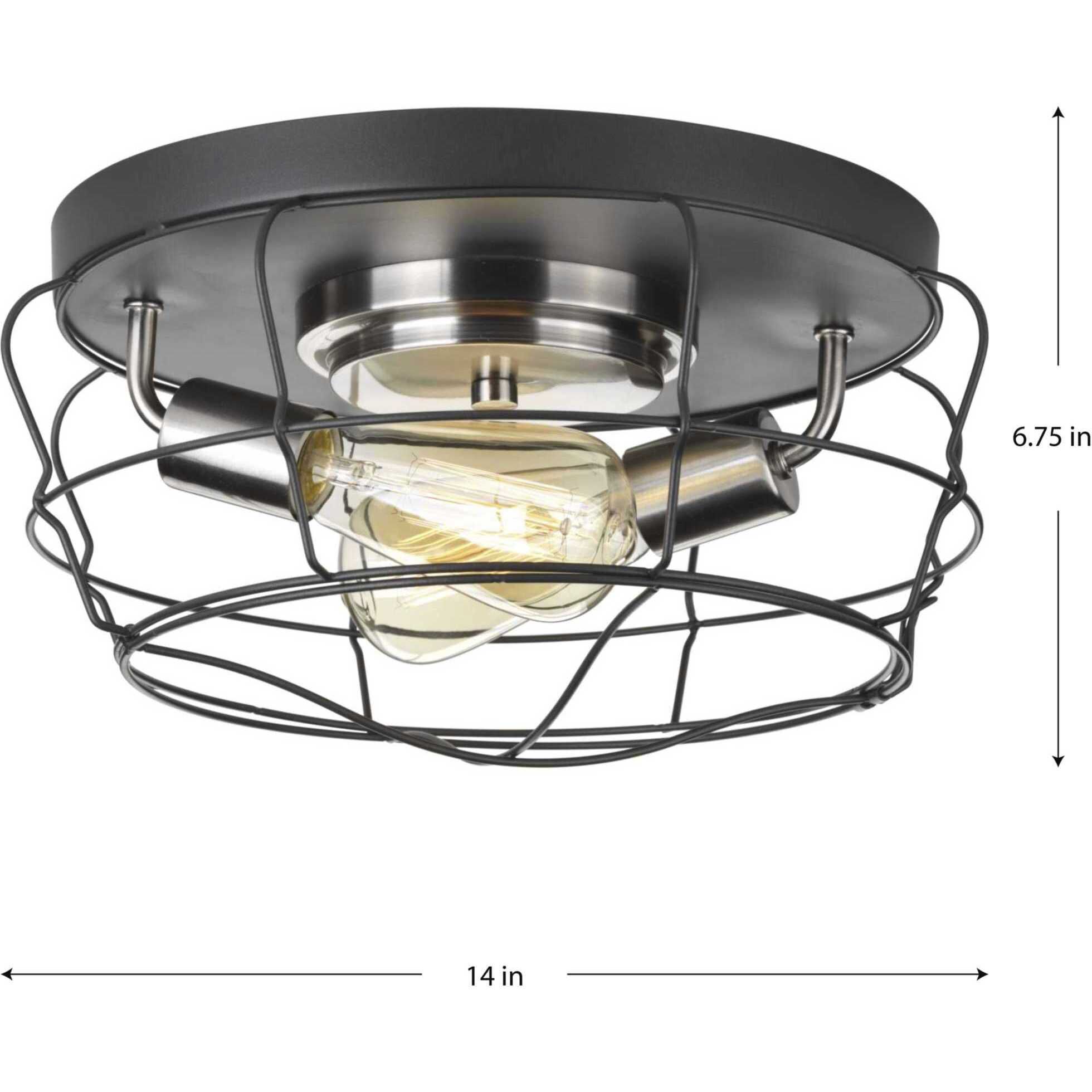 Gauge 2 Light 14 inch Graphite Flush Mount Ceiling Light