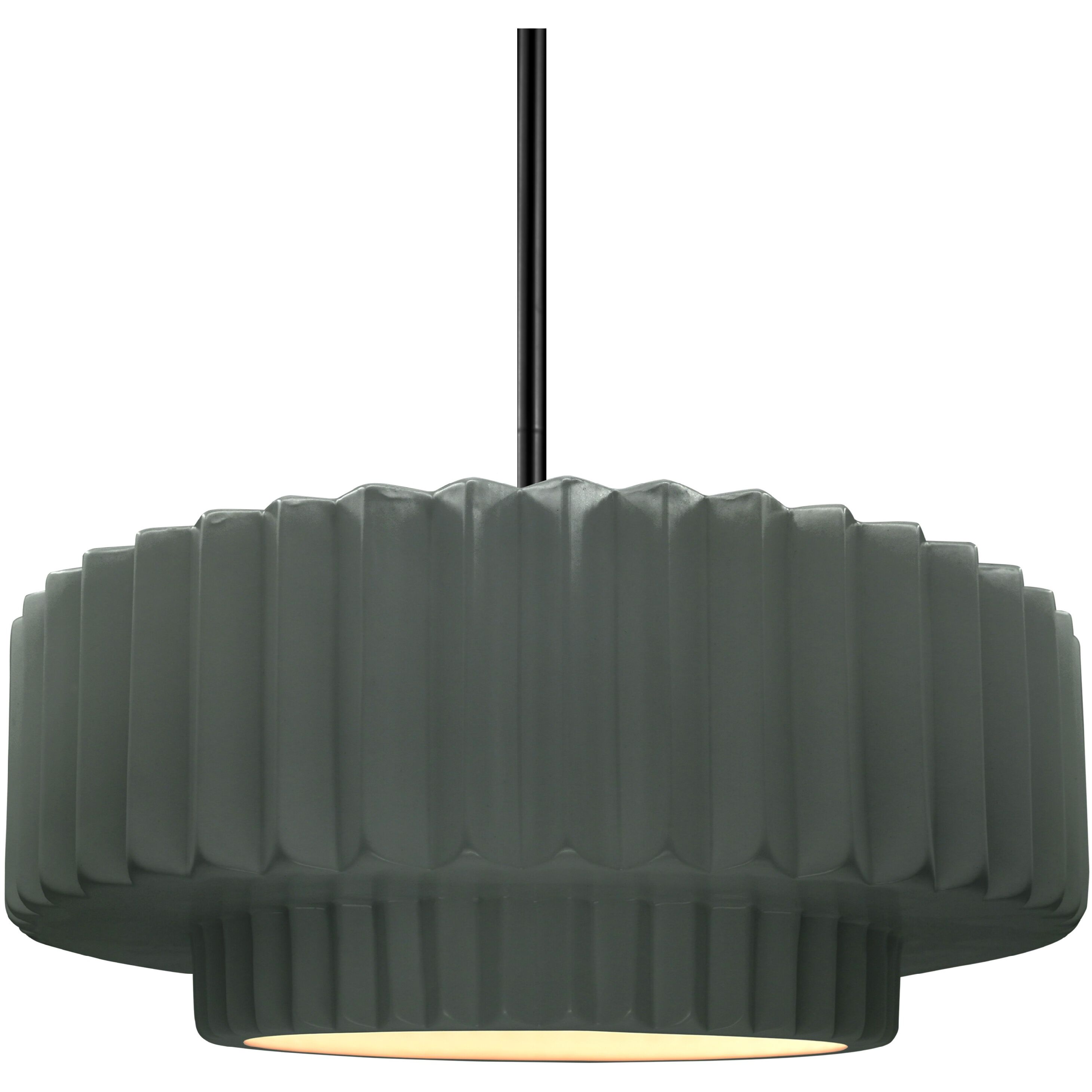 Radiance Collection - Pleated Tier Pendant Ceiling Light in Matte Black, Black Cord, Replaceable Bulb, Pewter Green, 14.5W x 5.25H, Form+Finish+Function