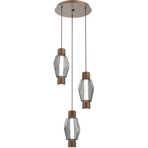 Gem Mandrel LED Burnished Bronze Multi Pendant Chandelier Ceiling Light in 3000K LED, Smoke Blown Glass