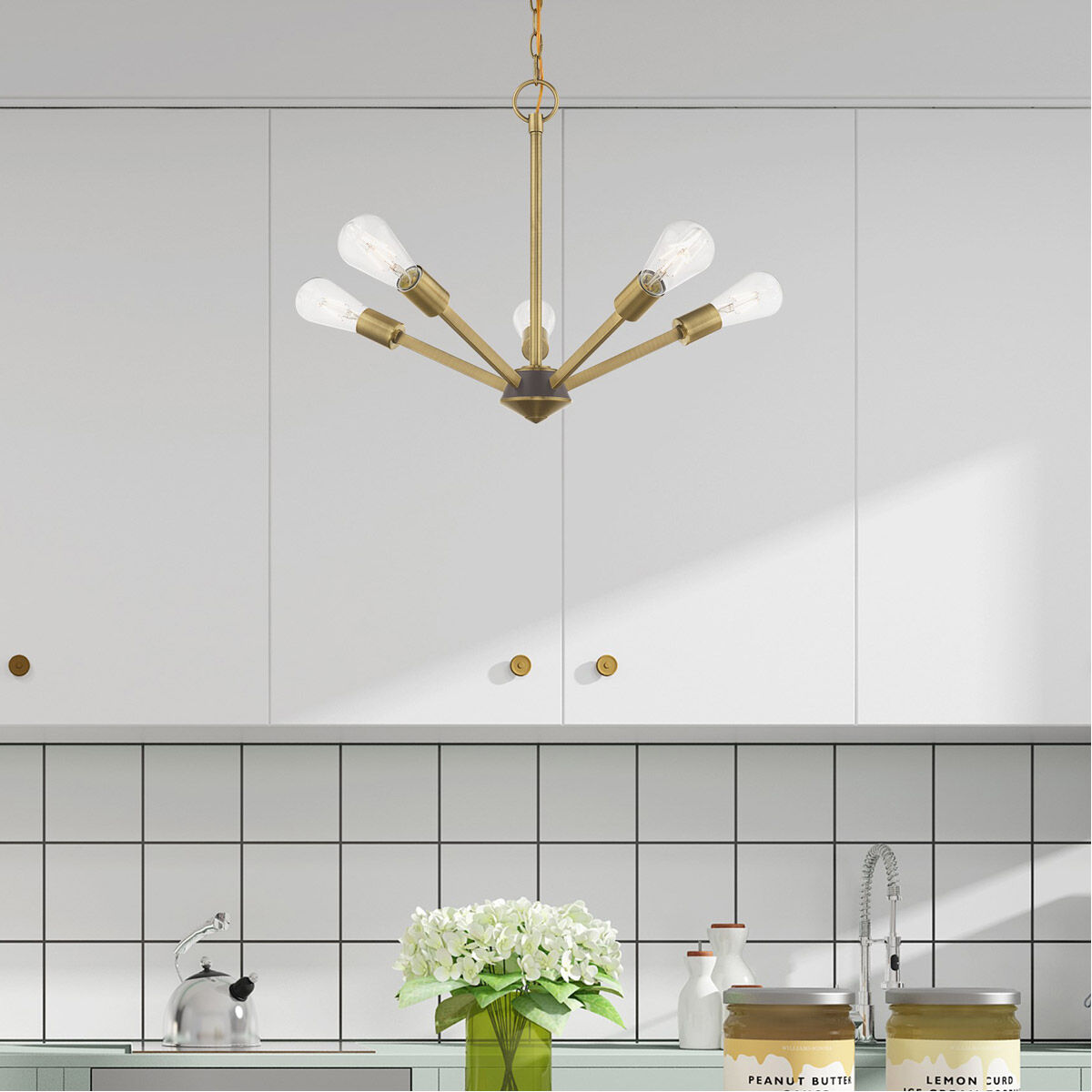 Prague 5 Light 20 inch Antique Brass with Bronze Accents Chandelier Ceiling Light