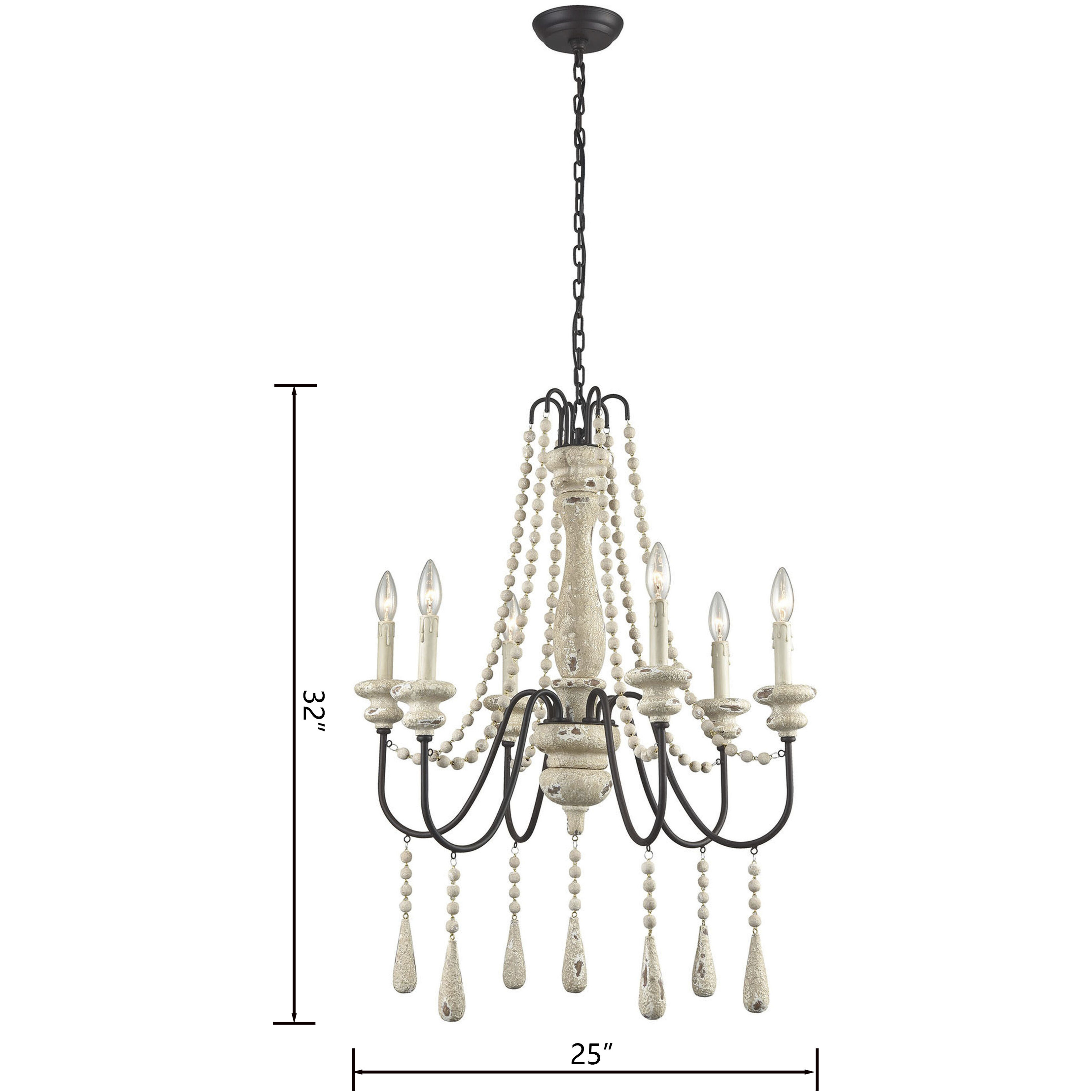 Sommieres 6 Light 25 inch Antique French Cream with Black Chandelier Ceiling Light
