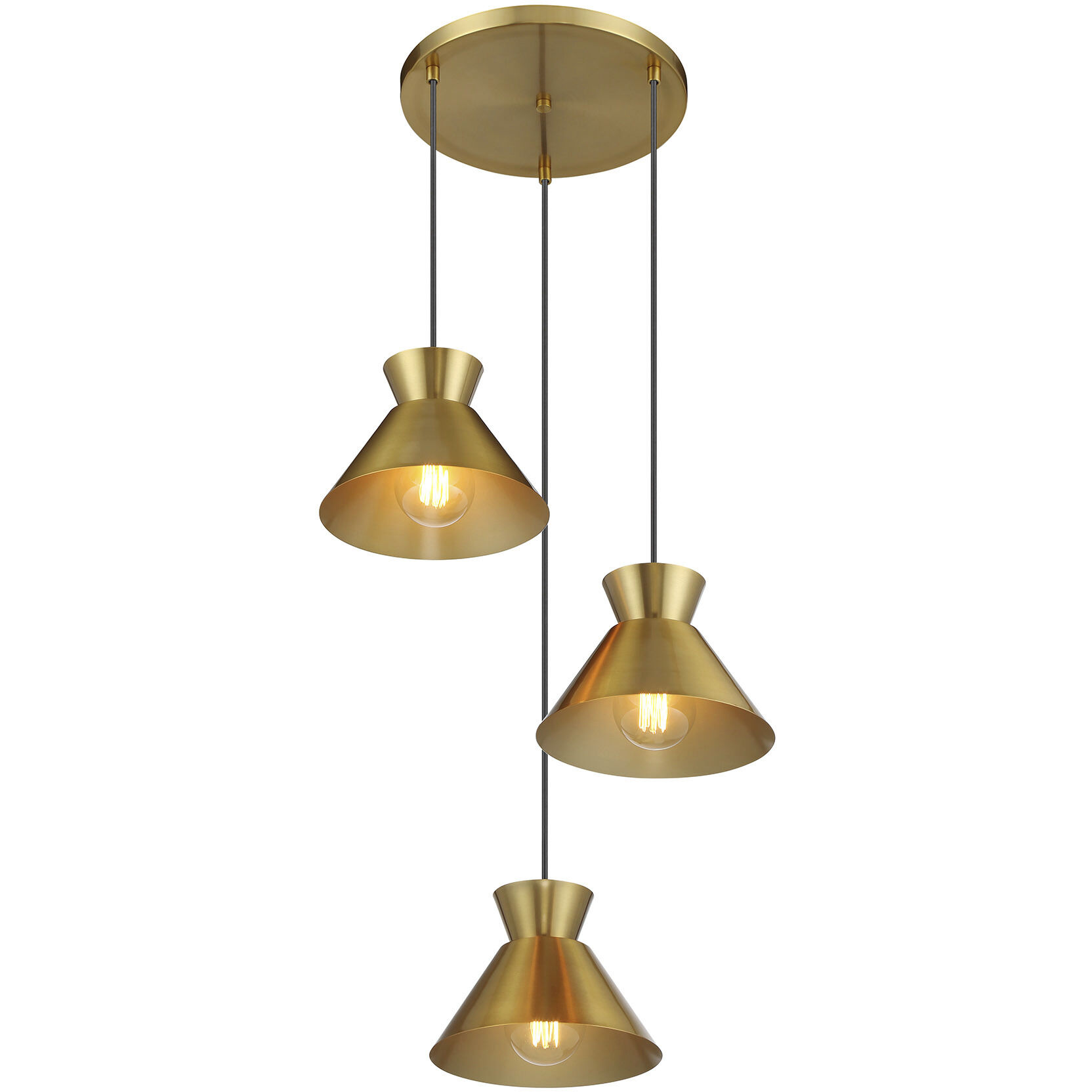 Mid-Century Modern 3 Light 19.5 inch Natural Brass Multi-Point Chandelier Ceiling Light