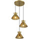 Mid-Century Modern 3 Light 19.5 inch Natural Brass Multi-Point Chandelier Ceiling Light