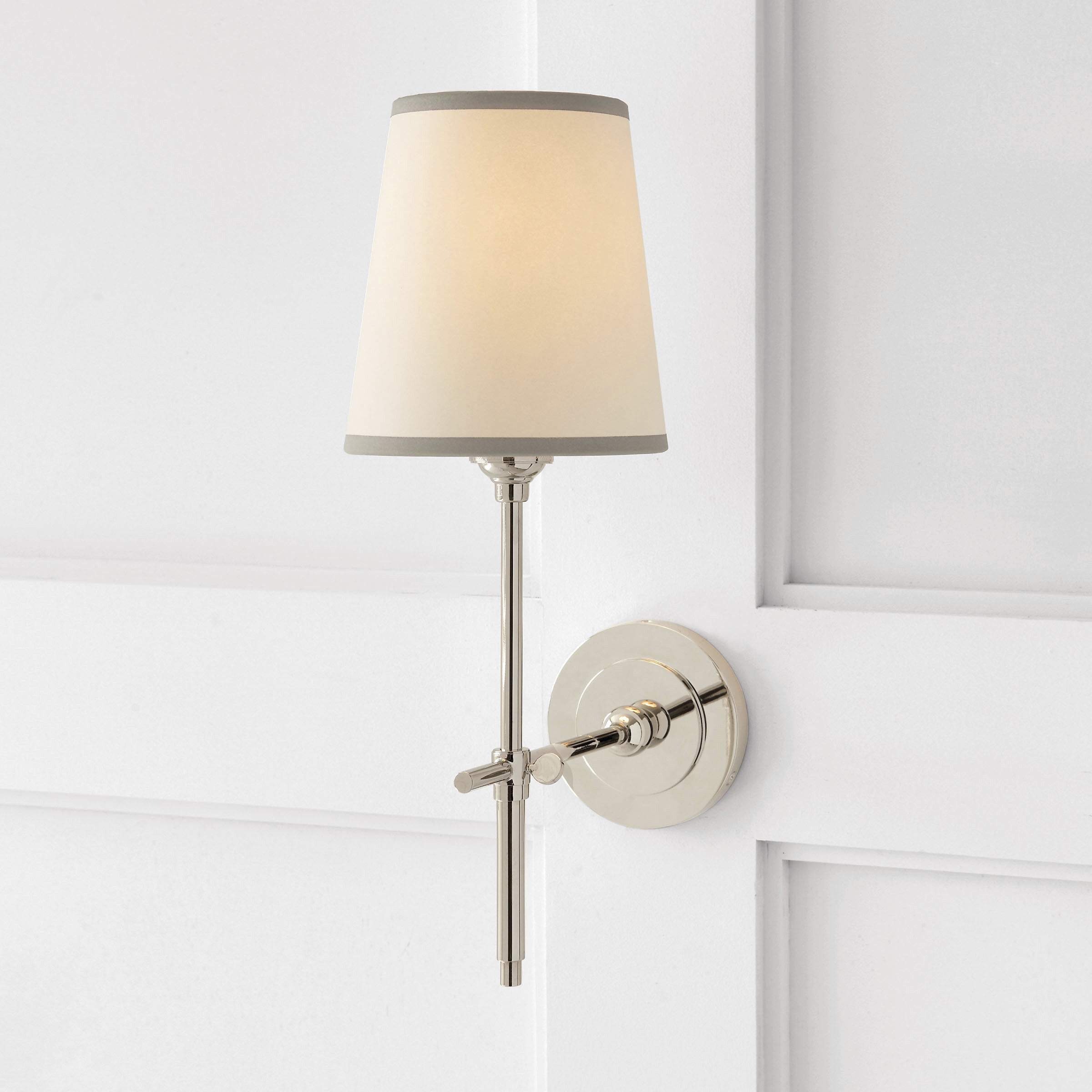 Thomas O'Brien Bryant Sconce Wall Light in Polished Nickel, Natural Paper with Silver Trim