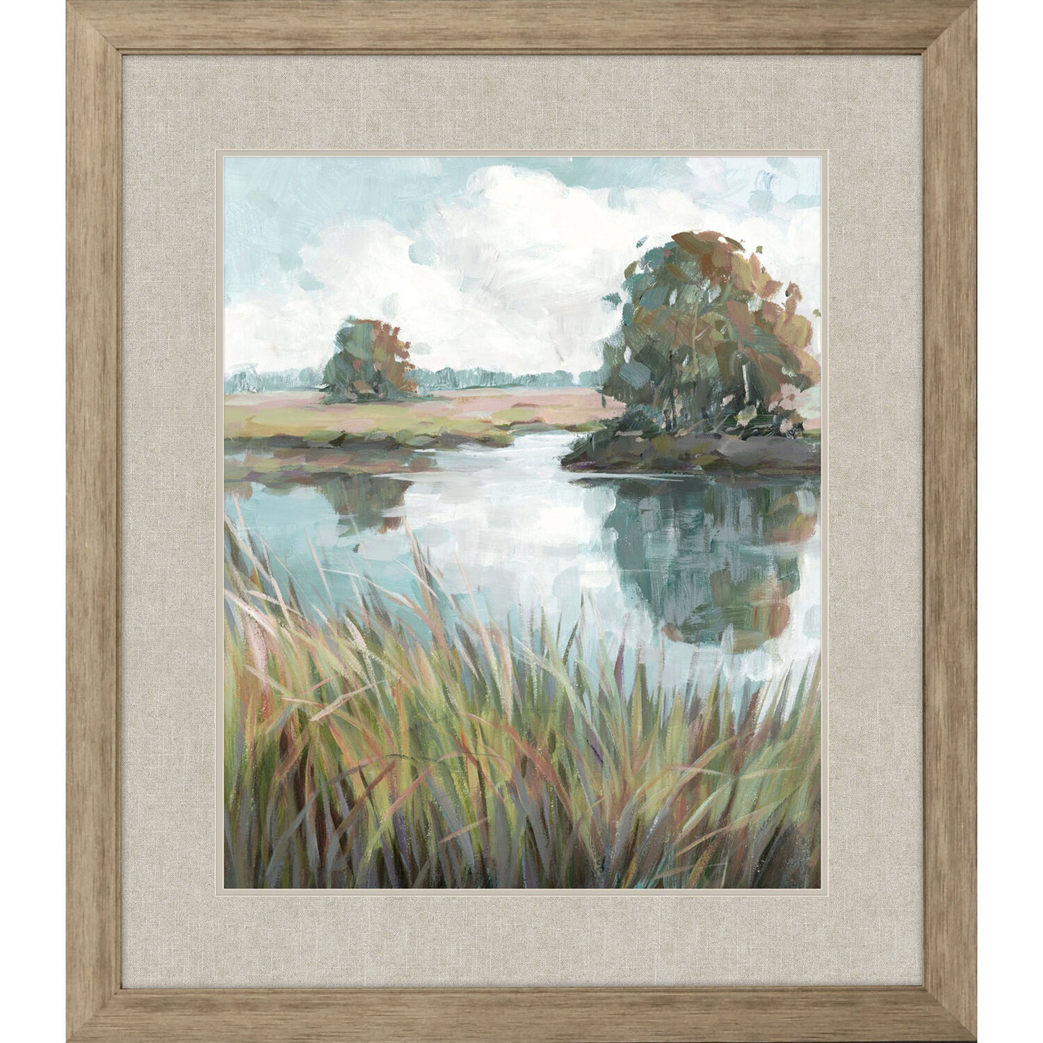 Riverside View Blue and Green and Teal and White Framed Art