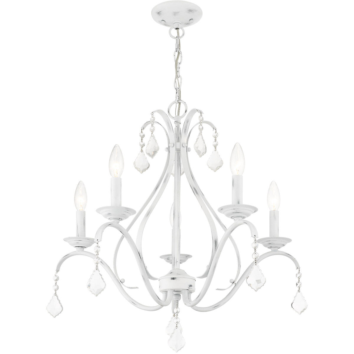 Caterina 5 Light 24 inch Antique White with Clear Crystals Chandelier Ceiling Light