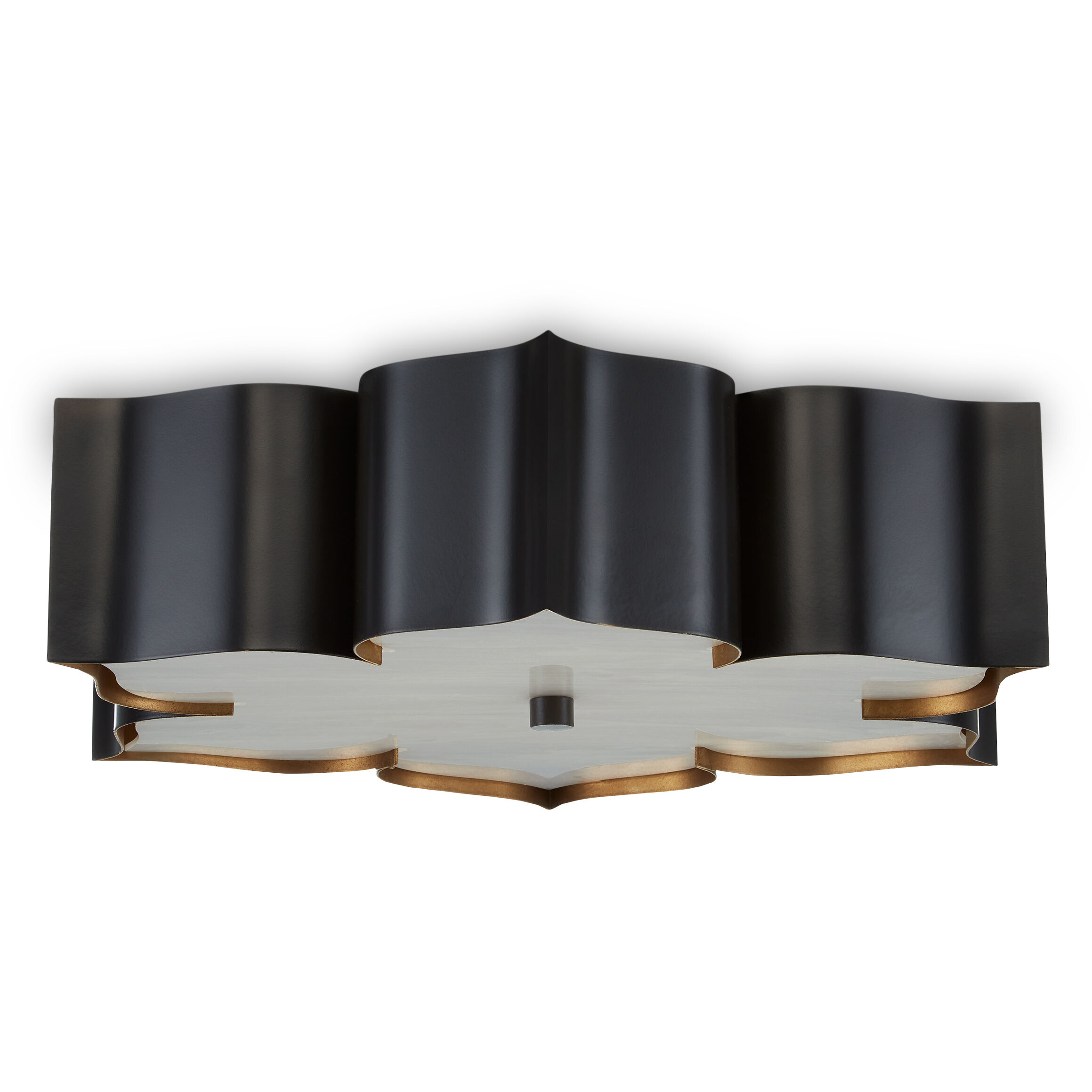 Grand Lotus 2 Light 19 inch Satin Black/Contemporary Gold Flush Mount Ceiling Light