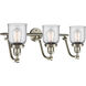 Franklin Restoration Small Bell 3 Light 28 inch Brushed Satin Nickel Bath Vanity Light Wall Light in Clear Glass, Franklin Restoration