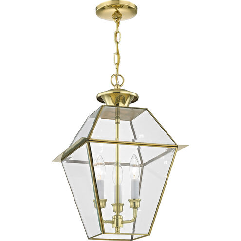 Westover 3 Light 12 inch Polished Brass Outdoor Pendant Lantern