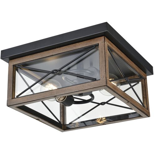 County Fair 2 Light 12.25 inch Black and Ironwood on Metal Outdoor Flush Mount