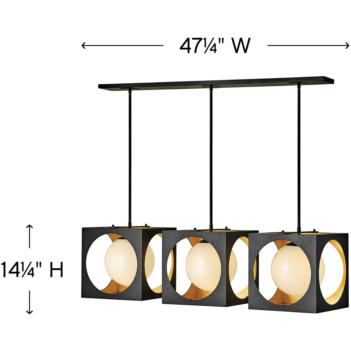 Vega 3 Light 47.25 inch Anvil Black/Gilded Gold Chandelier Ceiling Light