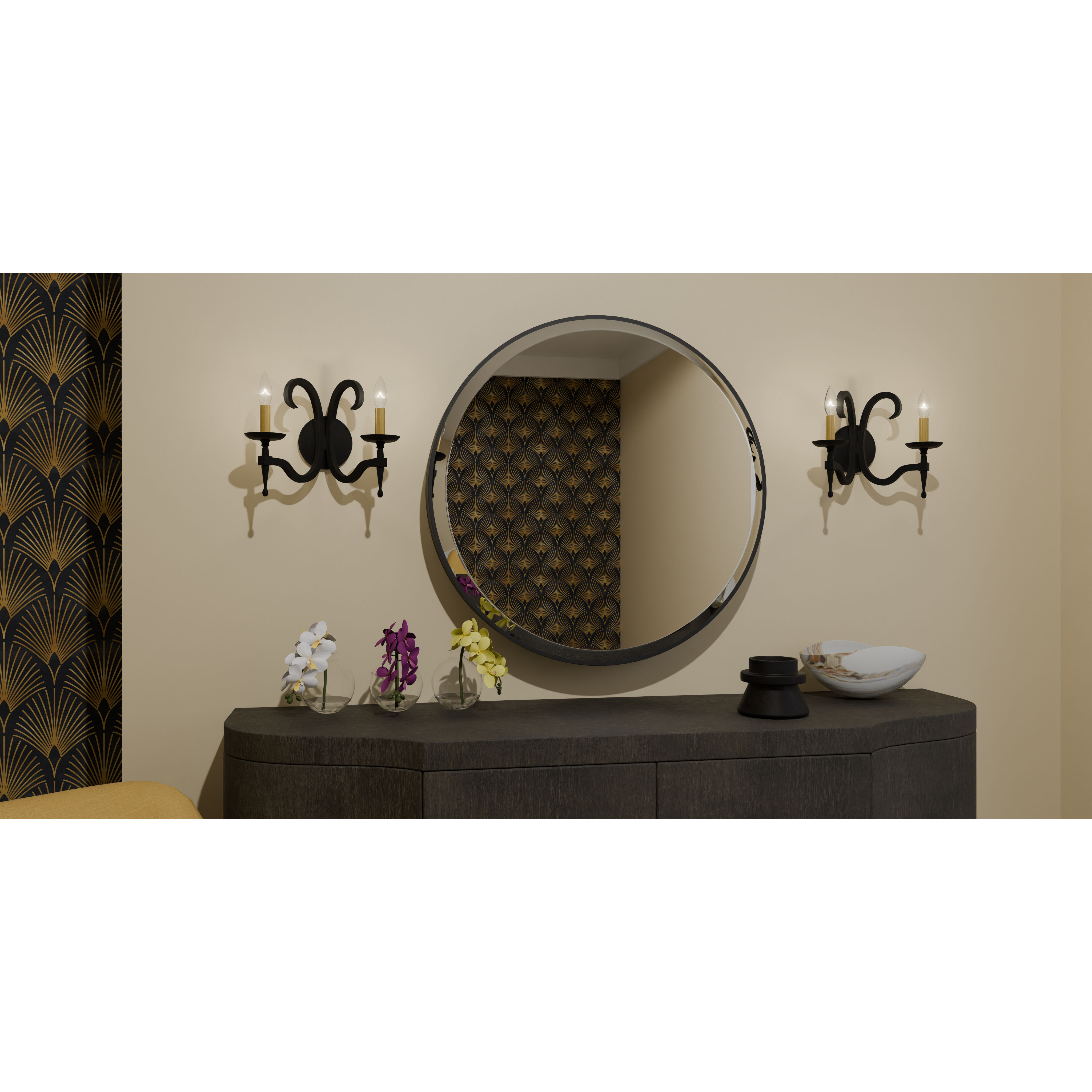 Octavia 2 Light 14 inch Earth Black Wall Sconce Wall Light, Small