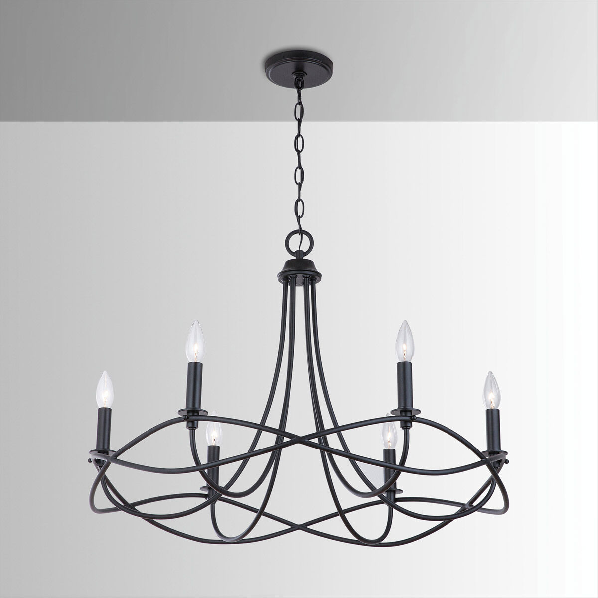 Sonnet 6 Light 30 inch Matte Black Chandelier Ceiling Light