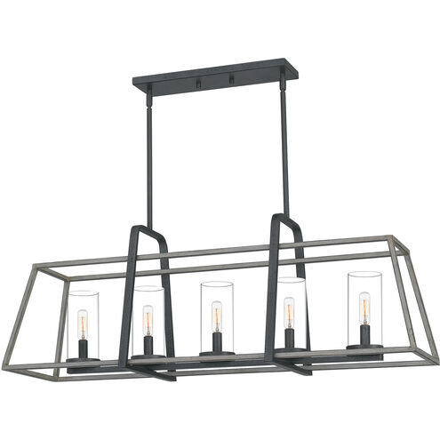 Lincoln 5 Light 40 inch Distressed Iron Linear Chandelier Ceiling Light